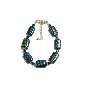 Black Glass Beaded Bracelet With Peacock Pattern